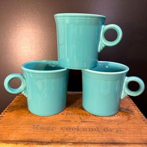 Fiesta Turquoise Classic Ring Handle 10 1/4 OZ Mugs- THREE Like NEW❣️❣️❣️